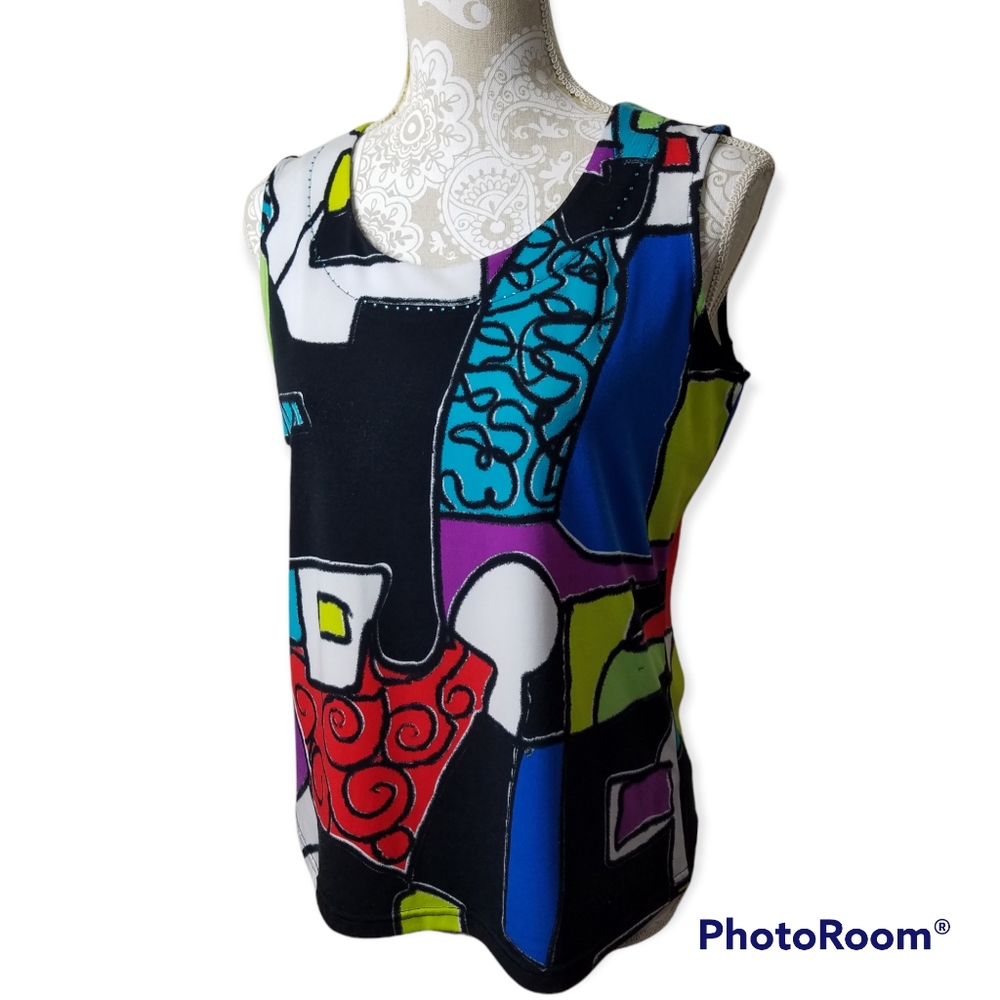 Multiples Art Deco Colorful Sleeveless Blouse Size Small